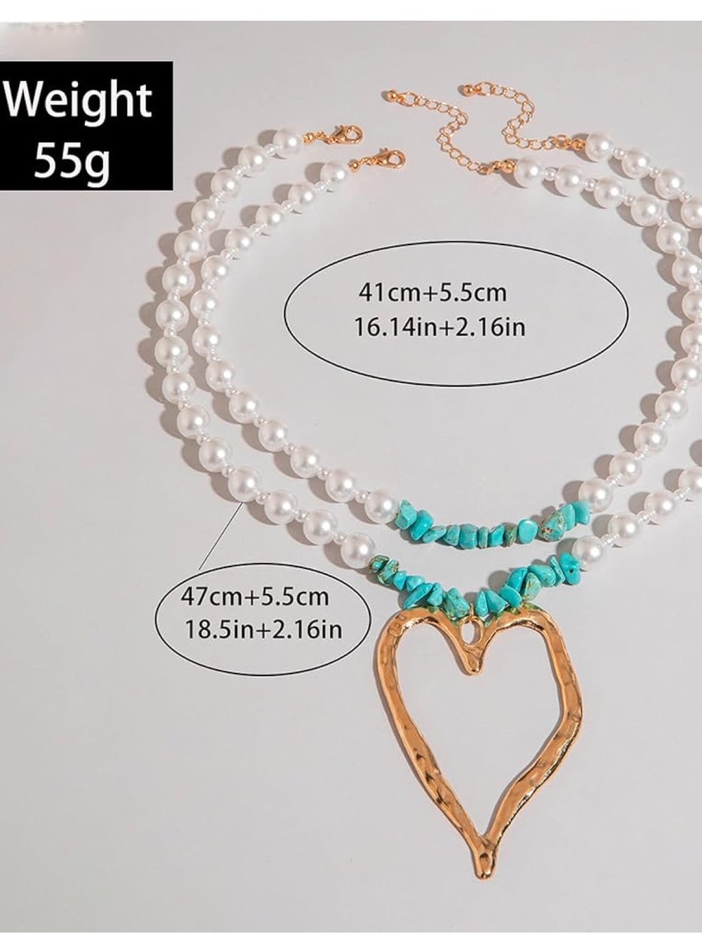 Anthropologie White Pearl & Turquoise Chip Necklace with Gold Heart Pendant - Picture 5 of 5